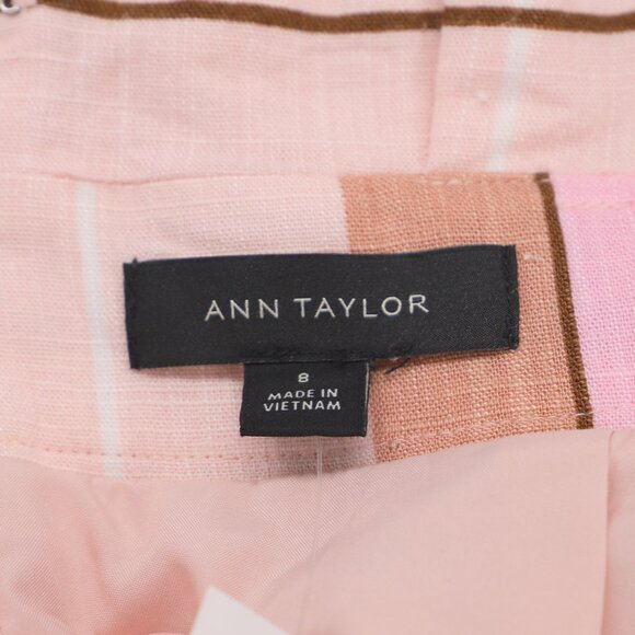 NWT ANN TAYLOR Linen Blend Plaid Tie-Waist Pencil Skirt Pink Multi Size 8 - Picture 5 of 8
